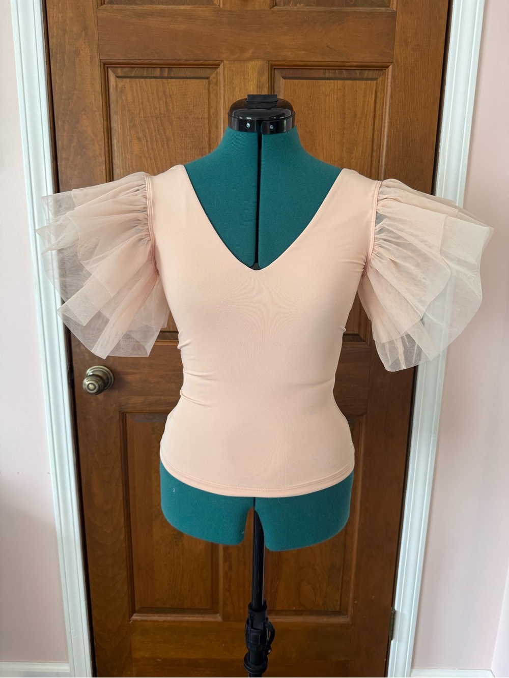 Kikiriki Blush Peach Tulle Puff Sleeve Top Small